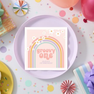 Daisy Groovy One Pastell Regenbogen erster Geburts Serviette