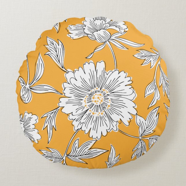 Daisy Heads: Summer Floral Line. Rundes Kissen (Vorderseite)