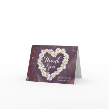 Daisy Heart Rustic Wood Wedding Dankeschön Karte