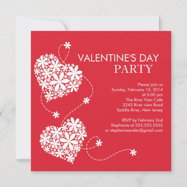 Daisy Hearts Valentines's Day Party Invitations (Devant)