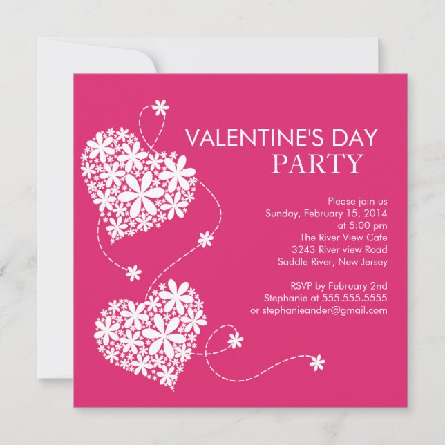 Daisy Hearts Valentines's Day Party Invitations (Devant)