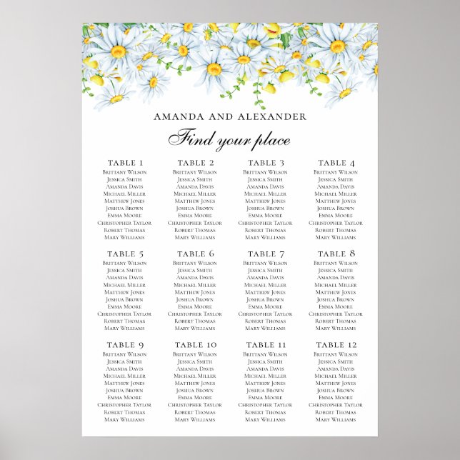 Daisy Hochzeitssitzkarte. Länderspezifische Blume Poster (Vorne)
