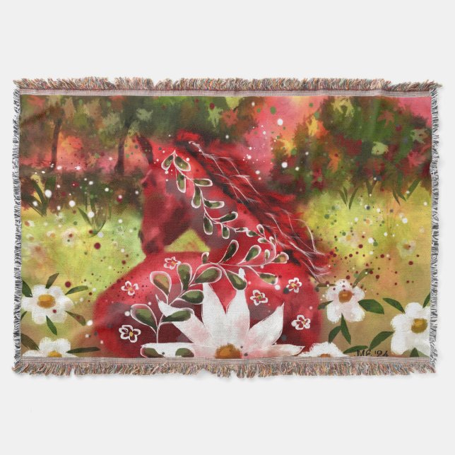 Daisy Horse Abstrakt Art Red White Green Decke (Vorderseite)