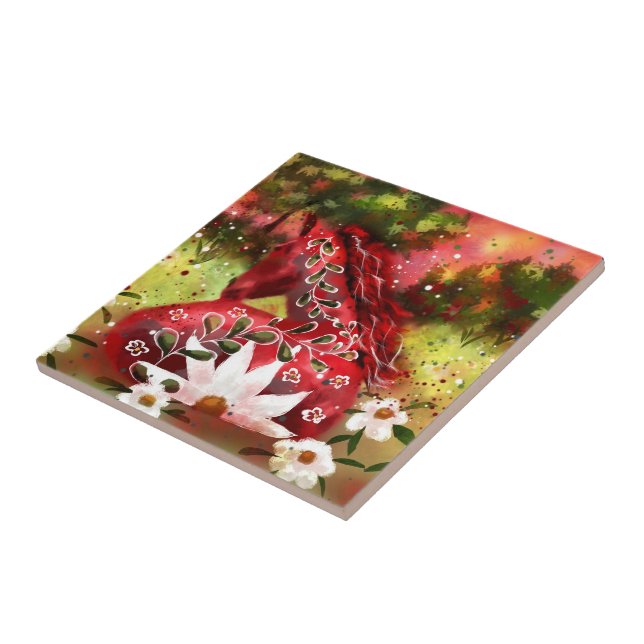 Daisy Horse Abstrakt Art Red White Green Fliese (Seite)