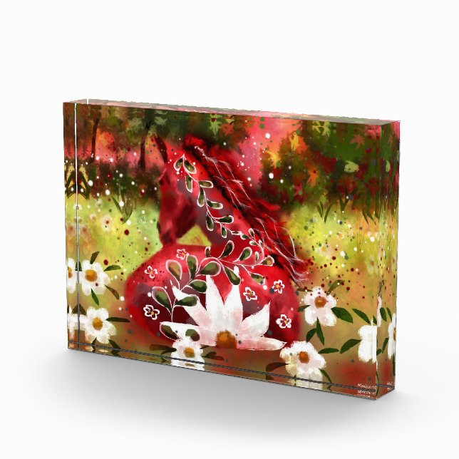 Daisy Horse Abstrakt Art Red White Green Fotoblock (Rechts)