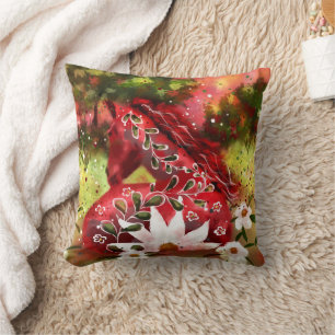 Daisy Horse Abstrakt Art Red White Green Kissen