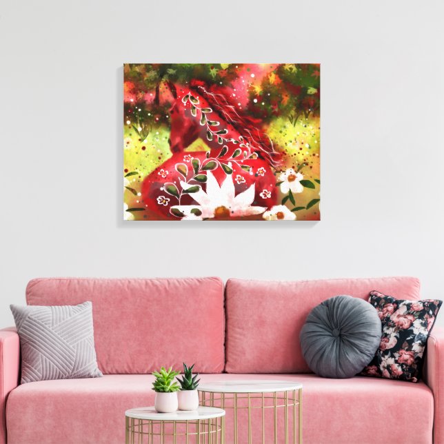 Daisy Horse Abstrakt Art Red White Green Leinwanddruck (Insitu (Wohnzimmer))