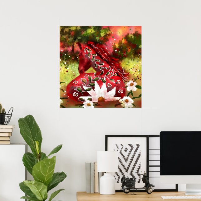 Daisy Horse Abstrakt Art Red White Green Poster (Heimbüro)