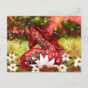 Daisy Horse Abstrakt Art Red White Green Postkarte