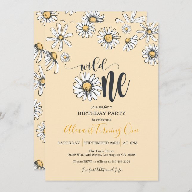 Daisy Invitation d'anniversaire - Wild One - Ylw (Devant / Derrière)