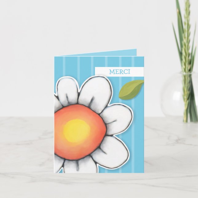 Daisy Joy blue stripes Danke Note Card (Vorderseite)
