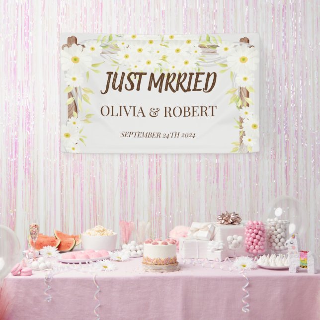 Daisy Just heiratete Hochzeitsfeier Holzblumen Banner (Party)