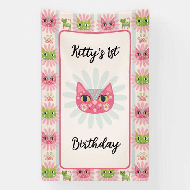 Daisy Kitty Cat Birthday Banner (Vertikal)