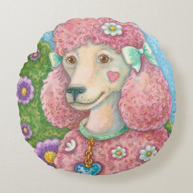 DAISY Le COUSSIN ROND Pink Poodle (Devant)