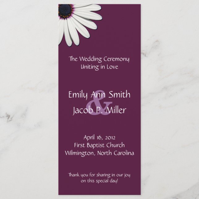 Daisy Lila Wedding Programs Programm (Vorderseite)