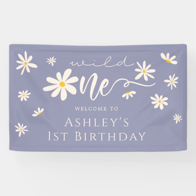 Daisy Lila Wild 1. Geburtstag Begrüßungszeichen Banner (Horizontal)