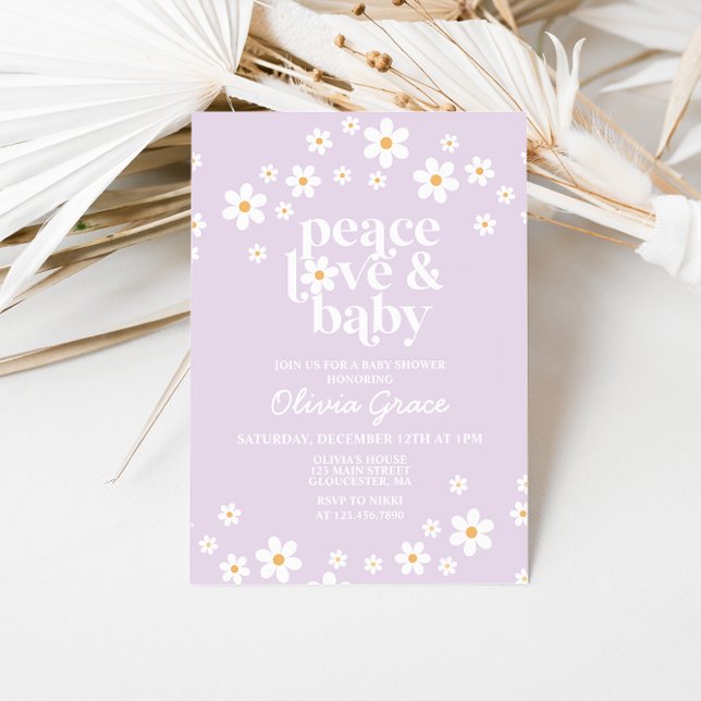 Daisy Lilac Peace Love Baby shower Invitation (Créateur téléchargé)
