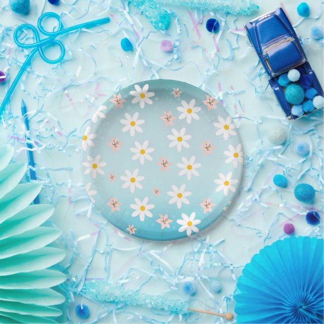 Daisy Lilie Blume Muster auf Meeresdrehmoment Hint Pappteller (Party)