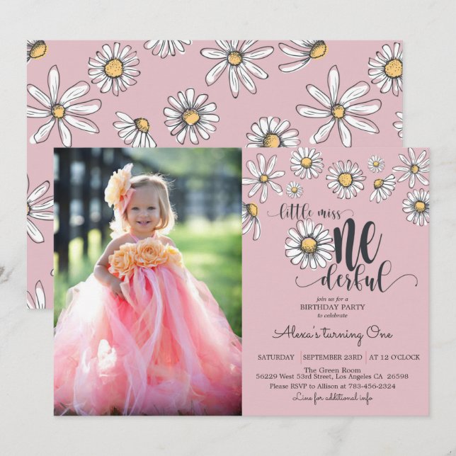 Daisy Little Miss ONEderful Einladung w/Foto (Vorne/Hinten)