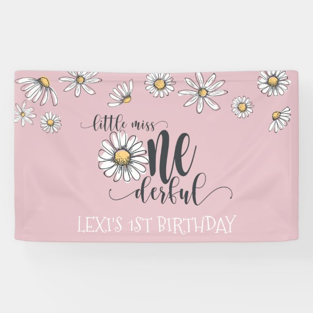 Daisy Little Miss ONEderful Party Banner - Pink (Horizontal)