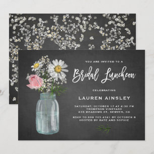 Daisy Mason Jar Chalkboard Rustic Bridal Luncheon Einladung