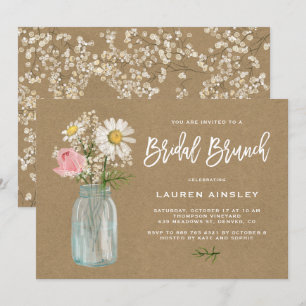 Daisy Mason Jar Rustic Kraft Paper Bridal Brunch Einladung
