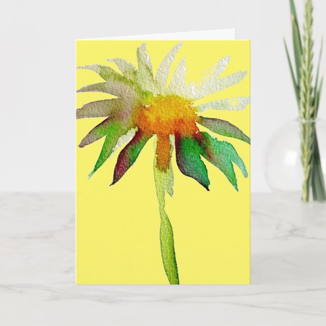 Daisy Moderne Blume auf gelbe Happy Birthday Karte (Vorderseite)