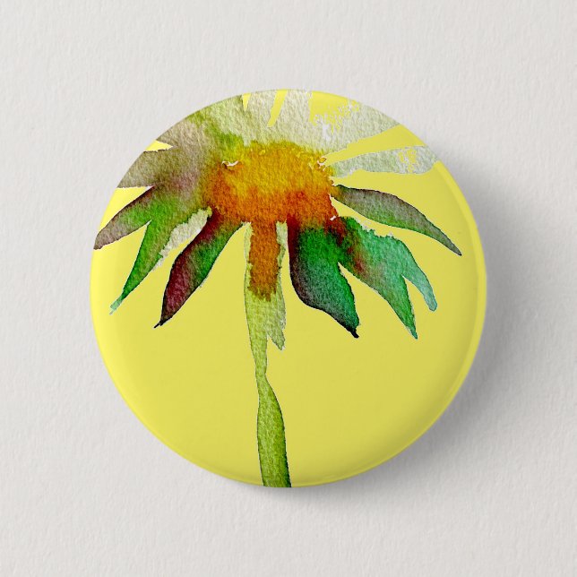 Daisy Moderne Blume in Gelb Button (Vorderseite)