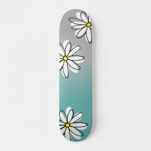 Daisy Modren Aquamarin Gray Ombre Doodle Skateboard