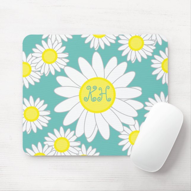Daisy Monogram Aquamarin grün und gelb Mousepad (Mit Mouse)