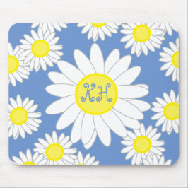 Daisy Monogram Blue White und Yellow Notebook Mousepad