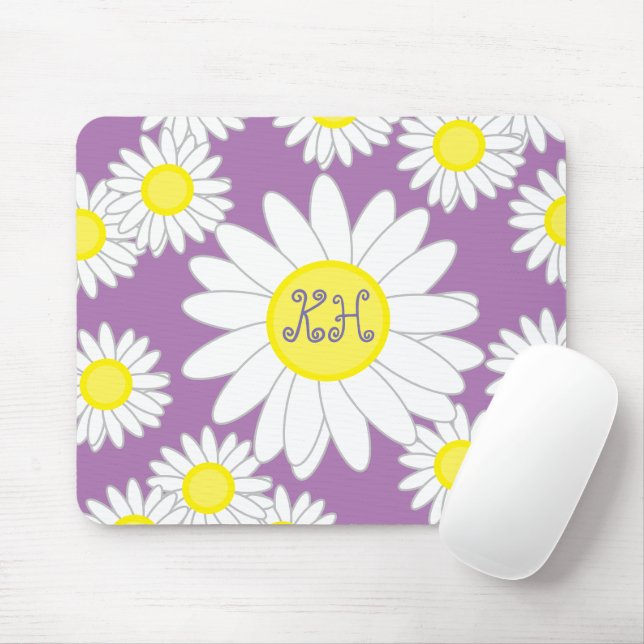 Daisy Monogram Lila weiß und gelb Mousepad (Mit Mouse)