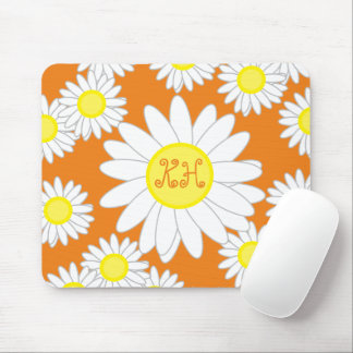 Daisy Monogram Orange White und Gelb Mousepad