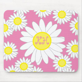 Daisy Monogram Pink White und Gelb Mousepad