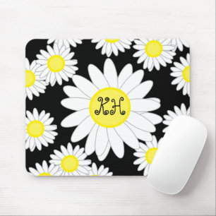 Daisy Monogram Schwarz-weiß und gelb Mousepad
