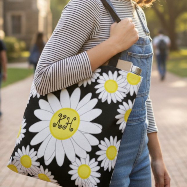 Daisy Monogram Schwarz-weiß und Gelbtasche Tasche (Von Creator hochgeladen)