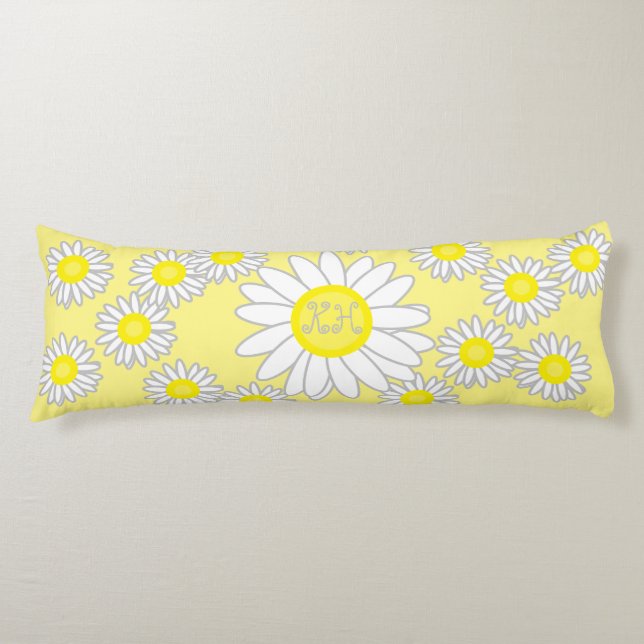 Daisy Monogram weiß und gelb Seitenschläferkissen (Vorderseite)