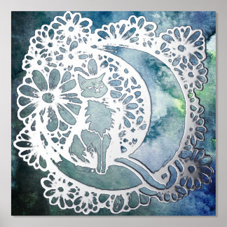 Daisy Moon Cat Art florale Mondkatzenkatzen Foliendrucke