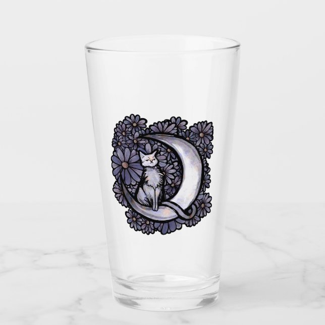 Daisy Moon Cat Art florale Mondkatzenkatzen Glas (Vorderseite)