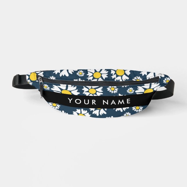 Daisy Muster, White Daisies, Ihr Name Bauchtasche (Vorderseite)