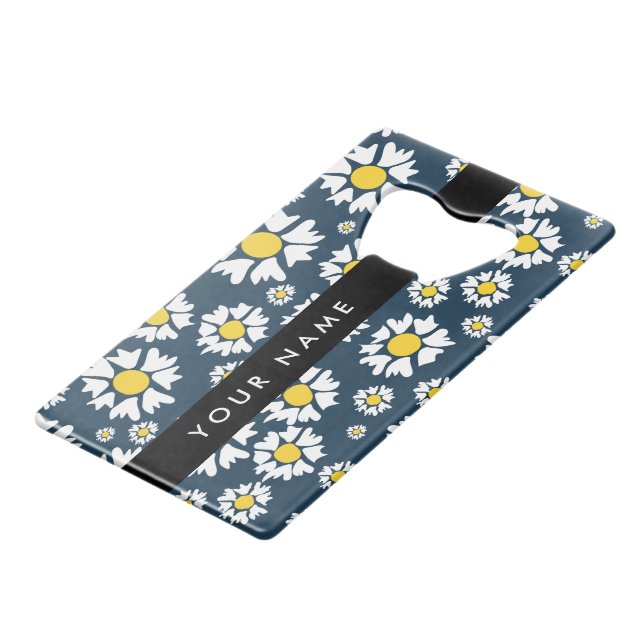 Daisy Muster, White Daisies, Ihr Name Geldbeutel Flaschenöffner (Vorderseite Schrägansicht)