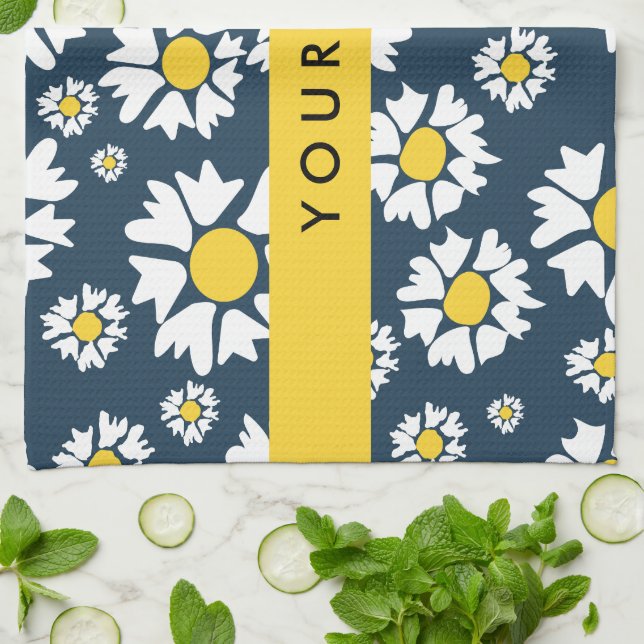 Daisy Muster, White Daisies, Ihr Name Geschirrtuch (Gefaltet)