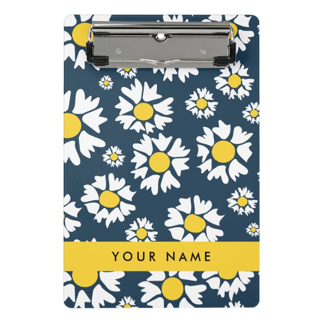 Daisy Muster, White Daisies, Ihr Name Mini Klemmbrett (Vorderseite)