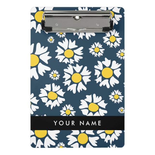 Daisy Muster, White Daisies, Ihr Name Mini Klemmbrett (Vorderseite)