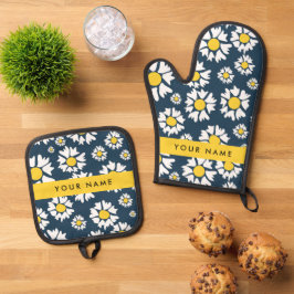 Daisy Muster, White Daisies, Ihr Name Ofenhandschuh & Topflappen-Set
