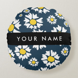 Daisy Muster, White Daisies, Ihr Name Rundes Kissen