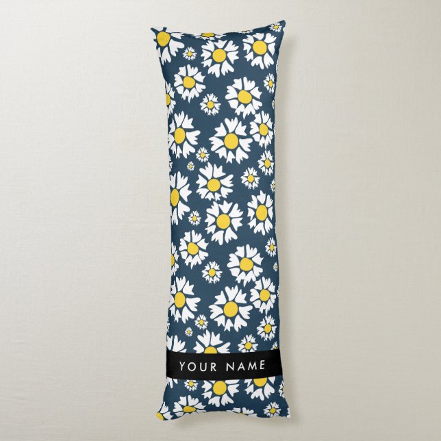 Daisy Muster, White Daisies, Ihr Name Seitenschläferkissen (Rückseite (Vertikal))