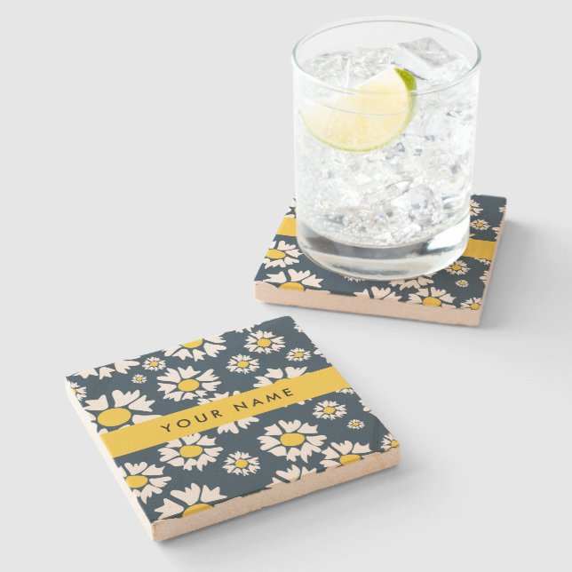 Daisy Muster, White Daisies, Ihr Name Steinuntersetzer (Seitenansicht)