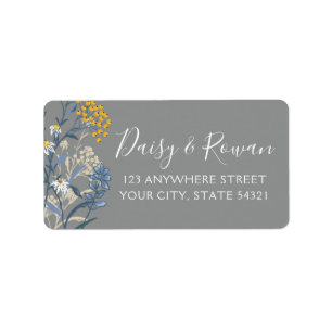 Daisy Navy Blue & Yellow Rowan Berries Adresse Adressaufkleber