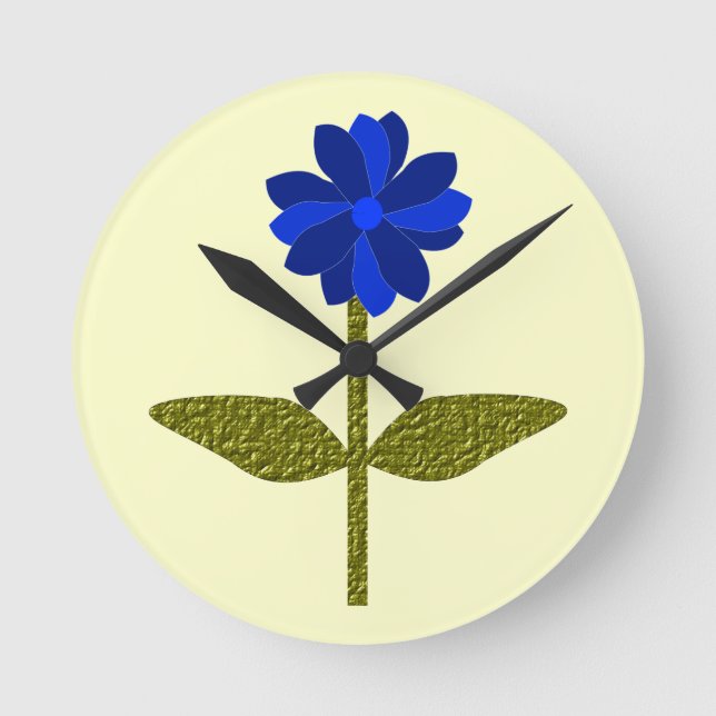 Daisy Ocean Blue Wall Clock Runde Wanduhr (Vorderseite)